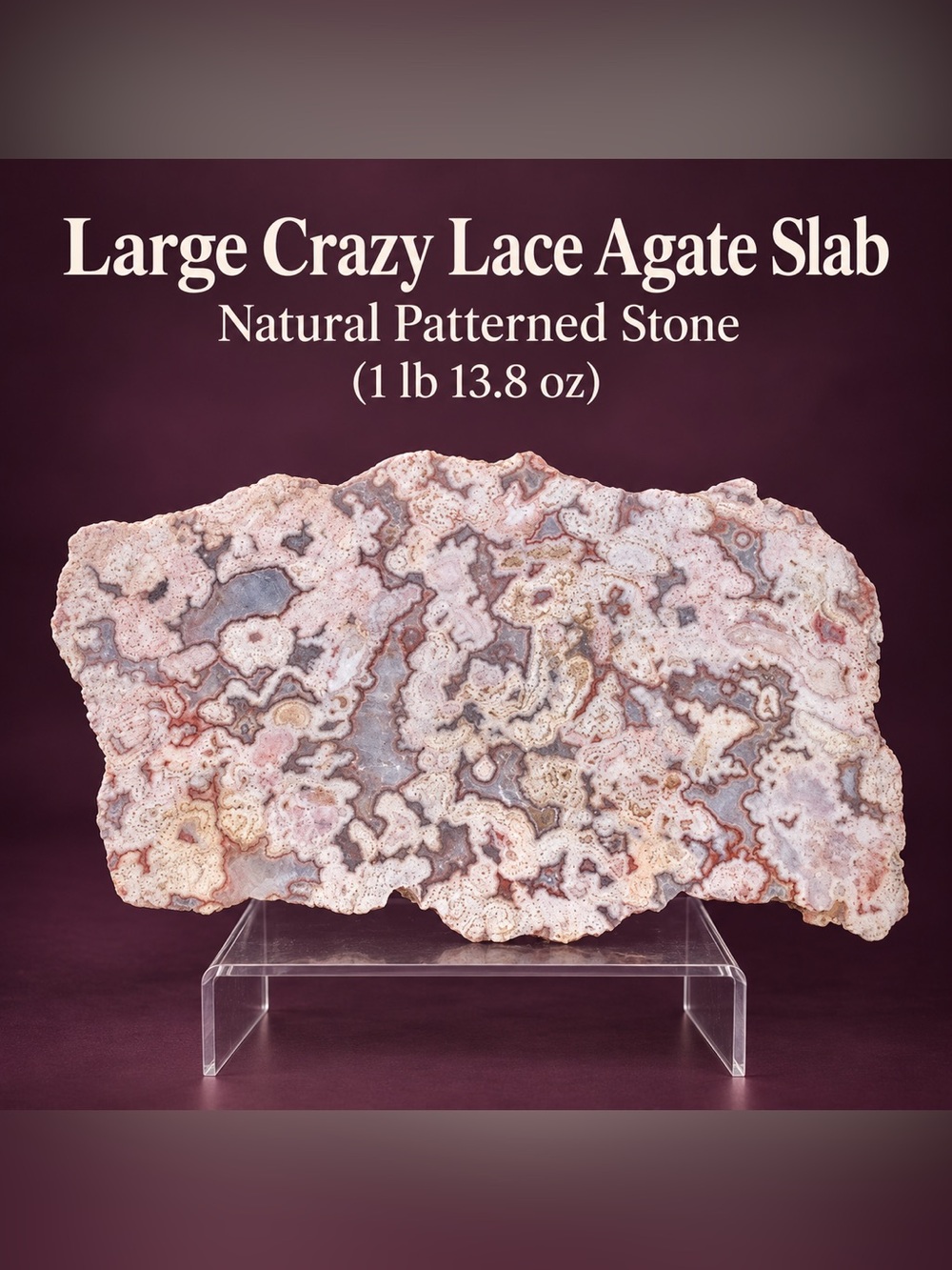 Large Crazy Lace Agate Slab – Natural Patterned Stone – 1 lb 13.8 oz